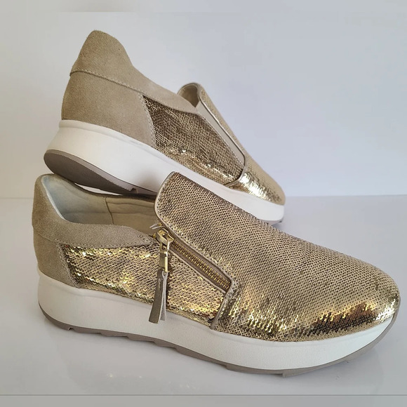 Geox Women's D Gendry Low-Top Sneakers, Taupe Gold, Sequin, Like New, Size 9.5US - Picture 8 of 10